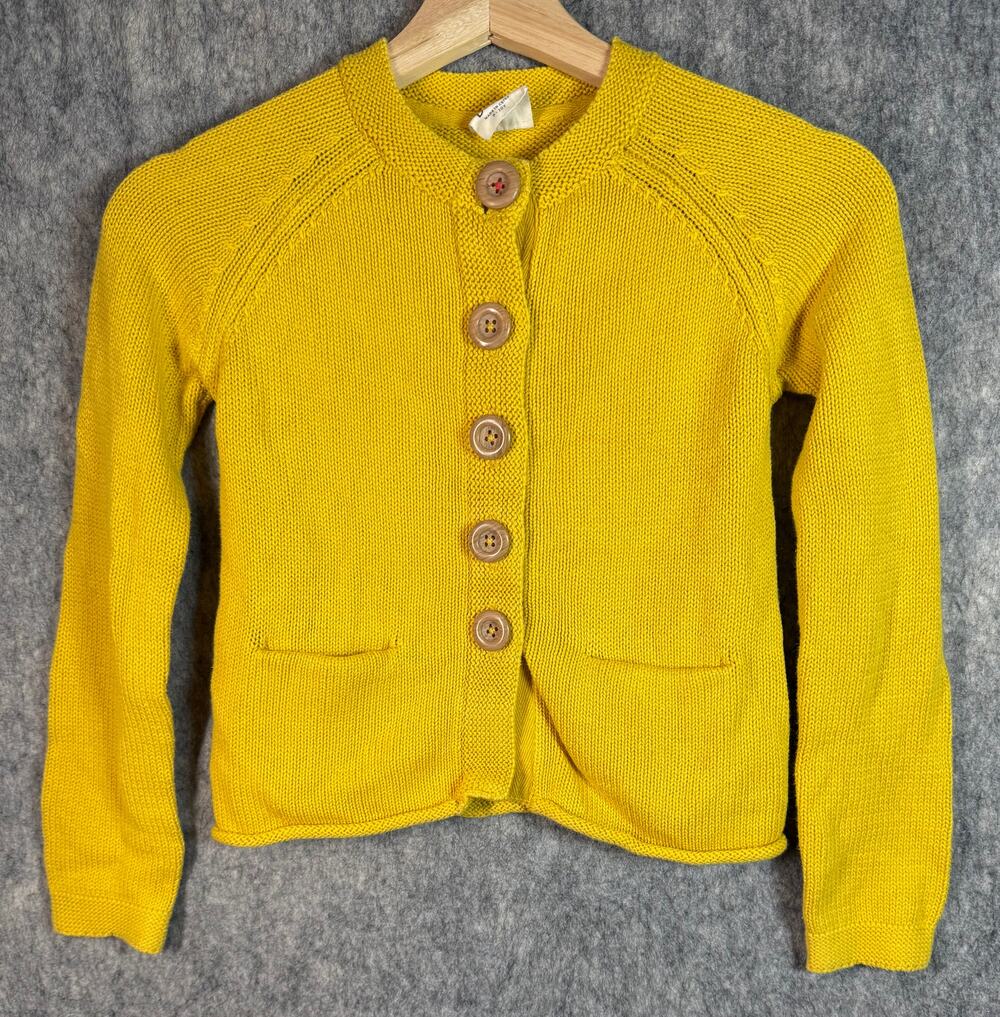 Mini Boden Girls Yellow Knit Button Up Cardigan Sweater Size 9-10 yr